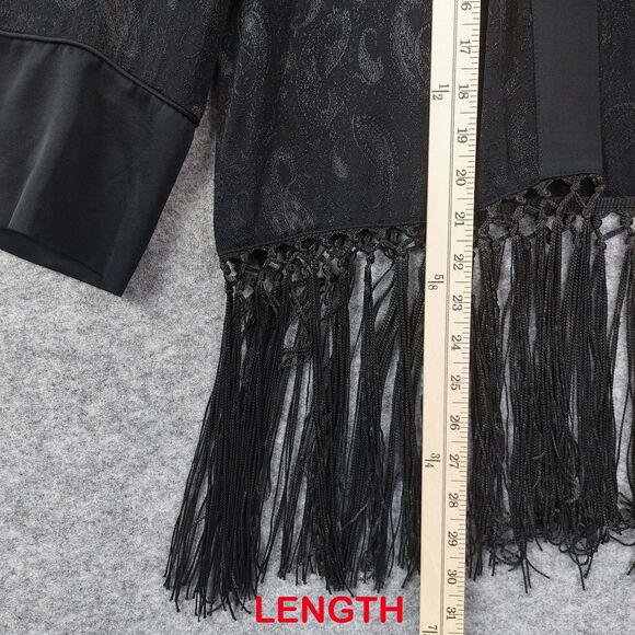 Zara Black Label Kimono Jacket Small Black Paisley Fringe Boho Lightweight - Picture 5 of 9